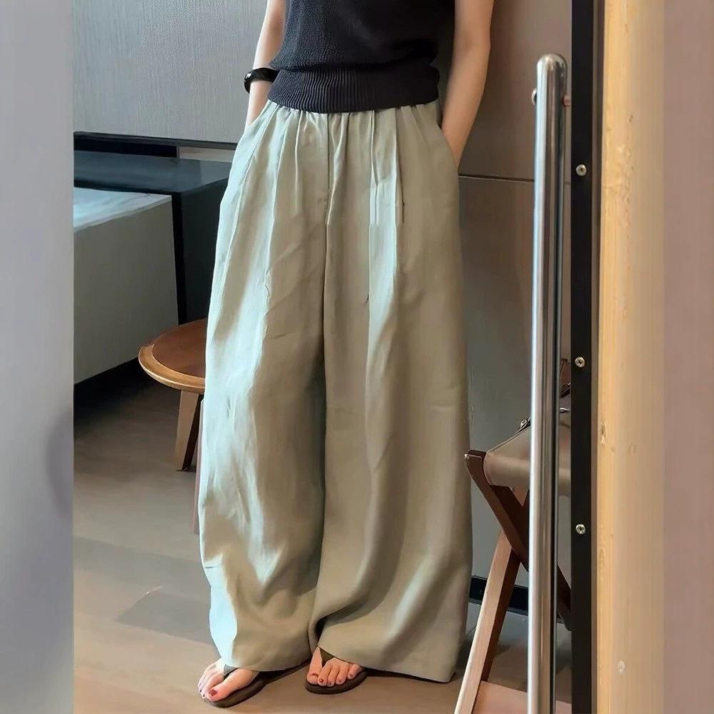 Women High Waist Wide Leg Pants Solid Gray Business Casual Trousers Straight Loose Office Daily Pants