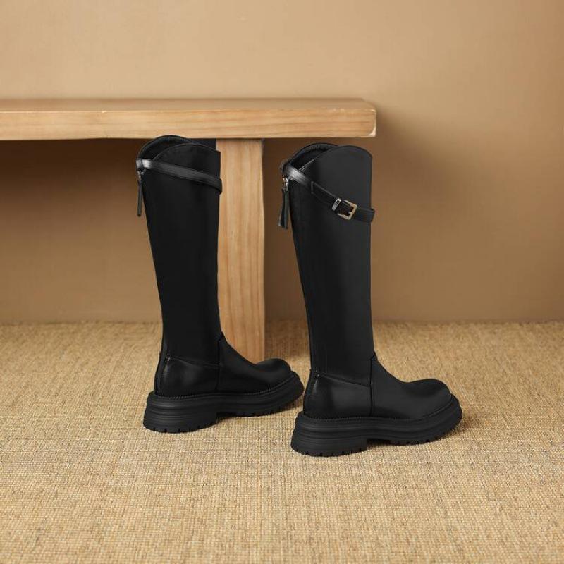 Autumn and winter medium heel large size knight boots women's thick-soled non-slip high boots round head square heel new rear zipper women's boots