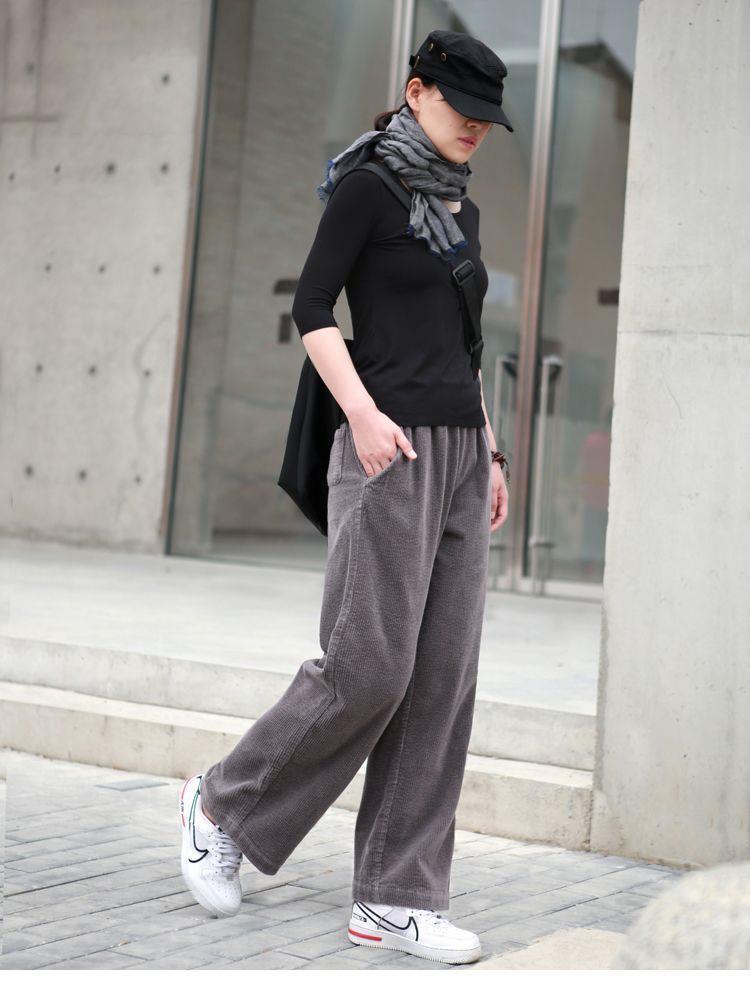 2025 Women's High Waist Straight-Leg Corduroy Pants: Versatile, Casual, Loose-Fit Woolen Pleated Solid Color Long Pants