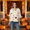 Women's Halloween Printed Hooded 3/4 Sleeve Casual Loose Fit Pullover