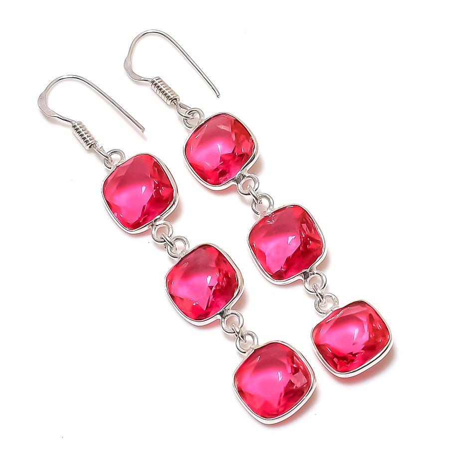 

Natural Pink Rubillite Gemstone 925 Sterling Silver Jewelry Earring 2.56 d0B51