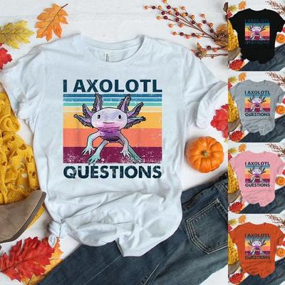 Grappig Ik Axolotl Vragen Print T-shirt Dames Heren Casual Grafische Print T-shirt Schattige Salamander Print T-shirts Coole Shirts