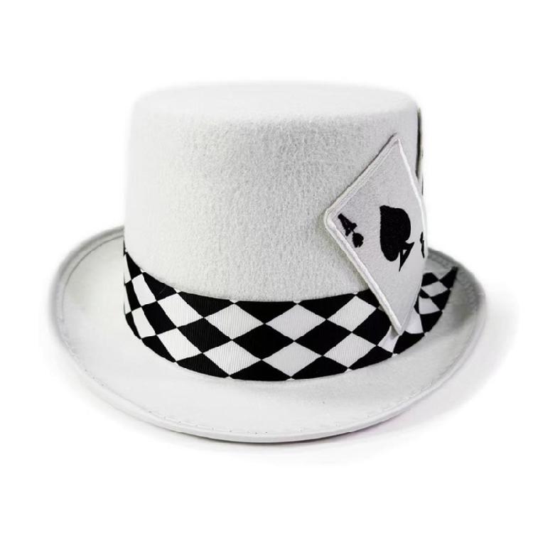 Elegante Cartola para Mulheres Homens Roupa de Festa Padrão de Cartas de Poker Chapéu Alto para Apresentações de Palco e Ocasiões Formais