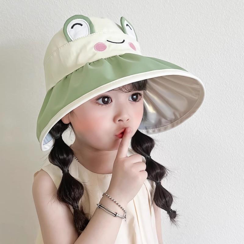 Children's Sun Hat with Large Brim Summer Girls Anti-ultraviolet Hollow Top Sun Hat Boy Thin Baby Sun Hat