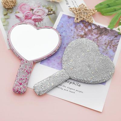 Diamant Handheld Make-Up Spiegel Liebe Herz Spiegel Weibliche Griff Make-Up Kosmetische Schönheit Werkzeuge Handheld Eitelkeit Make-Up Spiegel