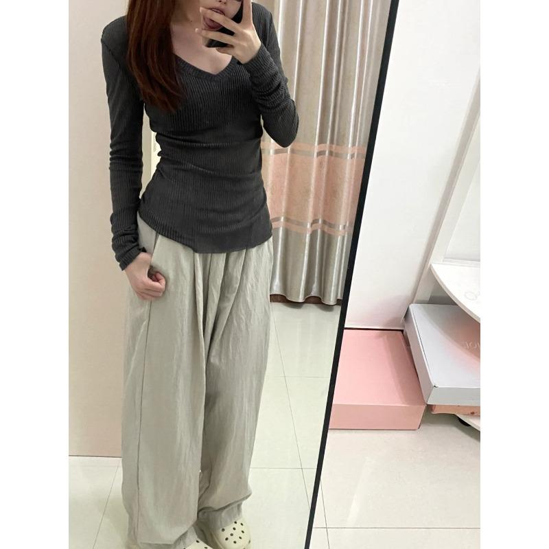 

Легкий и зрелый воротник-стойка Тонкая слегка прозрачная женская блузка с длинным рукавом для весны и лета, приталенного кроя, с защитой от солнца, вязаный топ в стиле Spice girl XL темно-серого