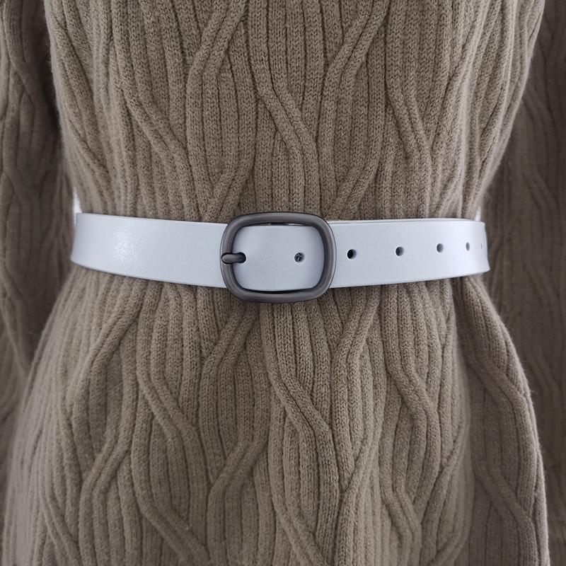 Girl Color Solid Fashionable Pure Leather Belt D Shaped Buckle Daily Use Casual