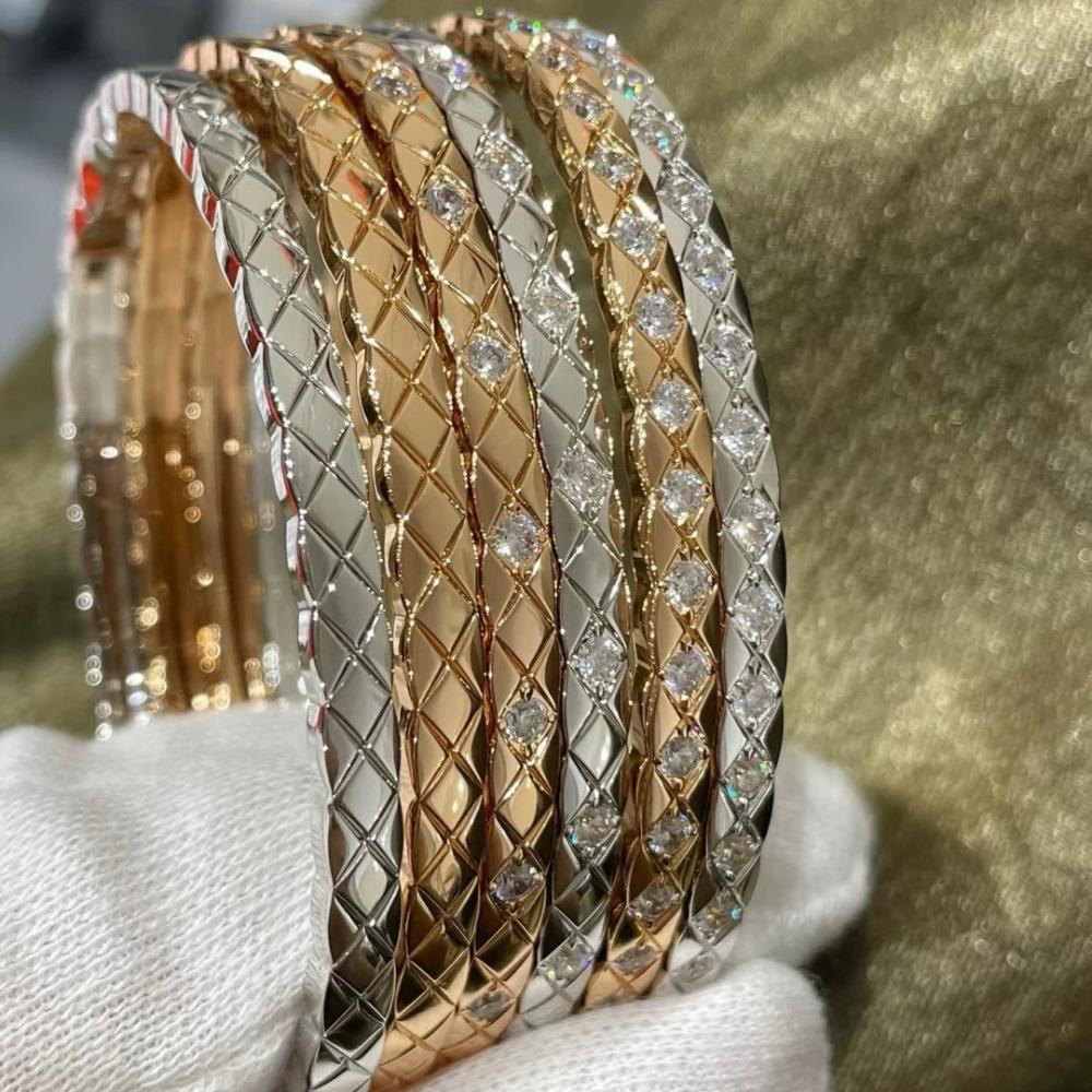 Elegant Diamond Grid Couple Bracelet for Women Simple and Versatile Fashion Jewelry
