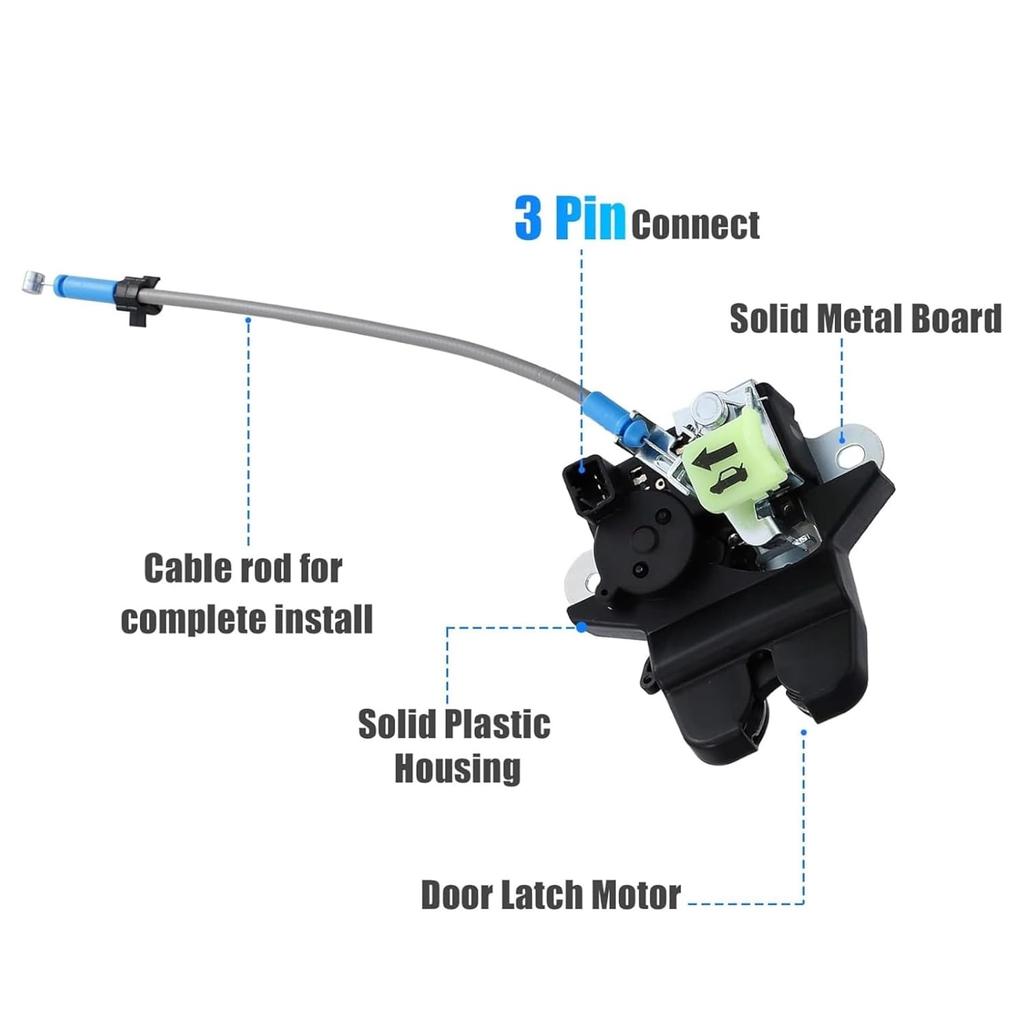 Trunk Latch Lock Actuator 81230-C1010 Compatible with Hyundai Sonata 2015 2016 2017, Rear Tailgate Door Lock Motor with Cable Rod, 3-Pin Connector,