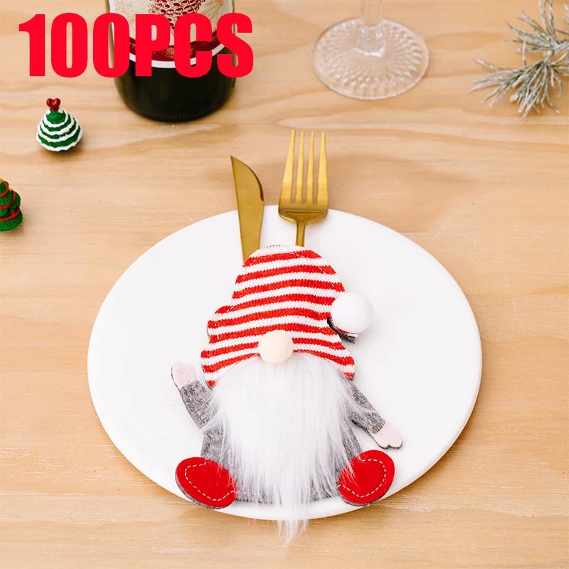 150pcs New Christmas Decorations Gnome Knife and Fork Set Faceless Old Man Knife and Fork Bag Rudolph Cutlery Set