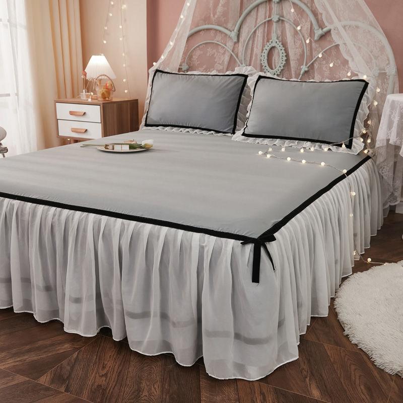 3-częściowy prześcieradło koronkowe spódnica elastyczna dopasowana podwójna narzuta z poszewkami na poduszki pokrowiec na materac zestaw pościeli elastyczny prześcieradło king size
