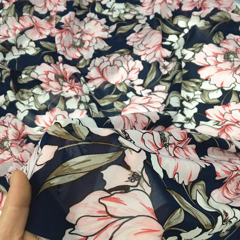 100x150cm Micro-transparent Floral Pearl Chiffon Fabric for Clothes Dress Shirt Diy Sewing Flower Printed Cloth Soft