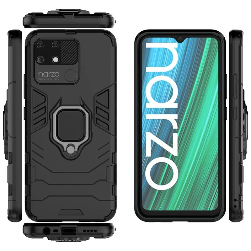 Dla OPPO Realme Narzo 50A 50i Prime 4G Tylna Pokrywa Etui na Telefon Wstrząsoodporny Pancerz Odporny na Upadki Metalowy Uchwyt Pierścieniowy Magnetyczne Ochronne Coque