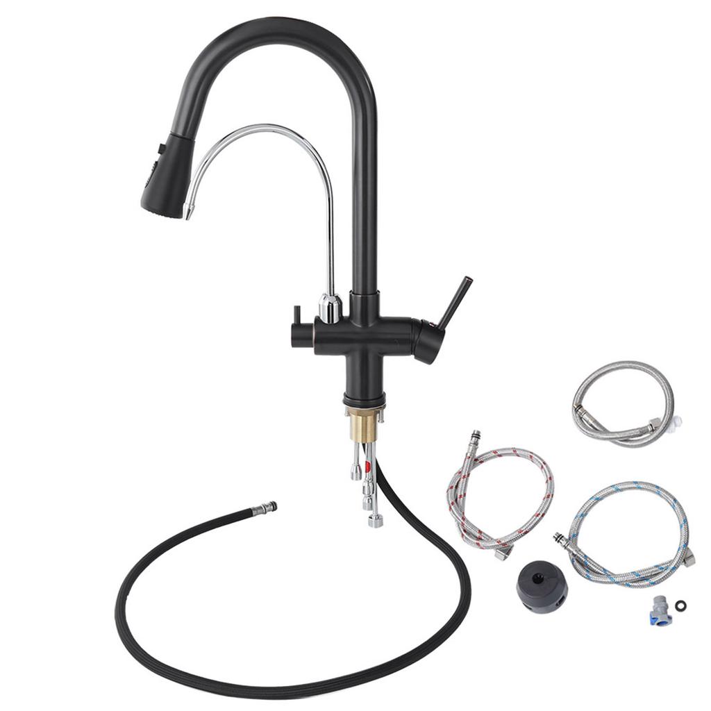 G1Celsius2 Modern 3 In 1 Filter Purifier Kitchen Faucet Double Handle PullOut Sink Hot Cold Water Tap(Electroplated )