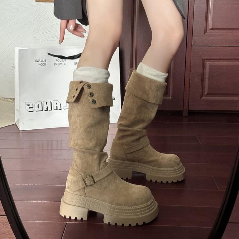 Retro Western Cowboy Boots Women's 2026 New Autumn Thick-soled Two Wear Tall Knight Pile Boots