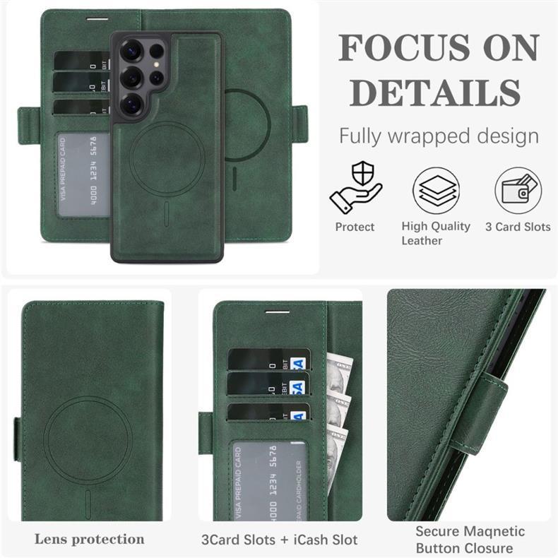 Samsung S25 Wireless Magnetic Leather Case with Card Slots for S24/S23 - High-End Protective Wallet