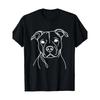 European Sizes Men's Pitbull Line Art Dog Graphic T-Shirt - Retro Round Neck Short Sleeve, Black & White Pitbull Face Design, Machine Washable Casual