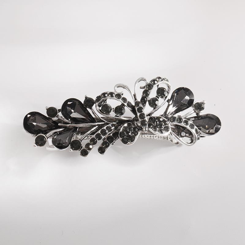Clip de Primavera de Circonita Blanca Flor de Pedrería Brillante Clip Superior Clip Horizontal Elegante Adorno para el Cabello de Moda para Madres
