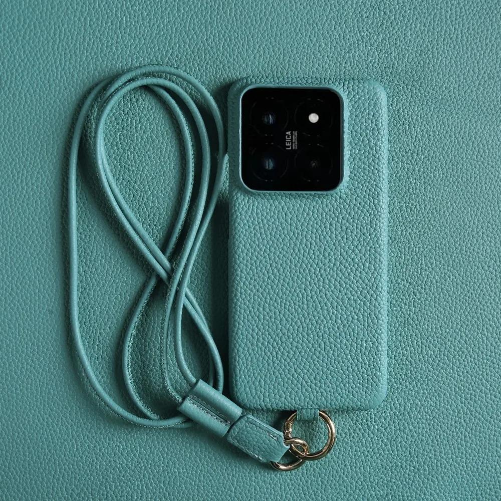 Full Grain Cowhide Leather Case for iPhone 17 Pro Max Air 16 Pro 15 14 Plus 13 12 11 Crossbody Long Strap Mobile Phone Cover