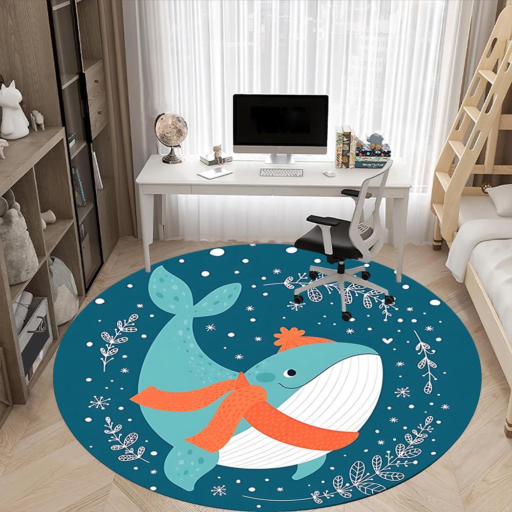 1 szt. Okrągły dywanik zimowy z wielorybem, do biura, pod krzesła biurowe, do sypialni, salonu, wystrój domu, dekoracja pokoju