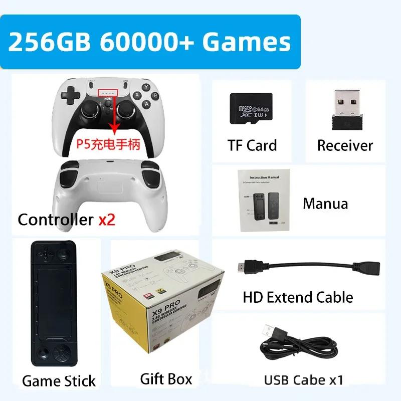 Laadregelaar X9 Pro 4K 3D Retro Game Stick HD TV Videogameconsole 905X3 Chip 256GB met 60000 Spellen Compatibel met PS1/PSP/SF