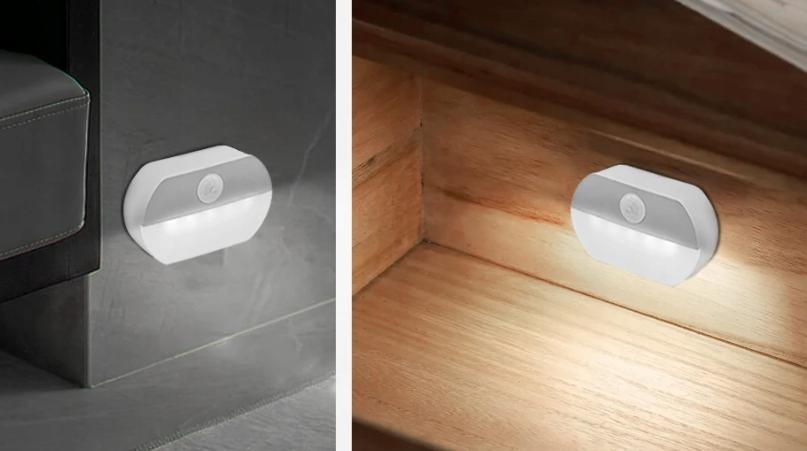 LED lamp with motion and twilight sensor, battery-operated, cold wardrobe lamp