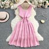 French pure desire U-neck sleeveless knitted dress women's summer new design sense niche waist thin medium and long dress