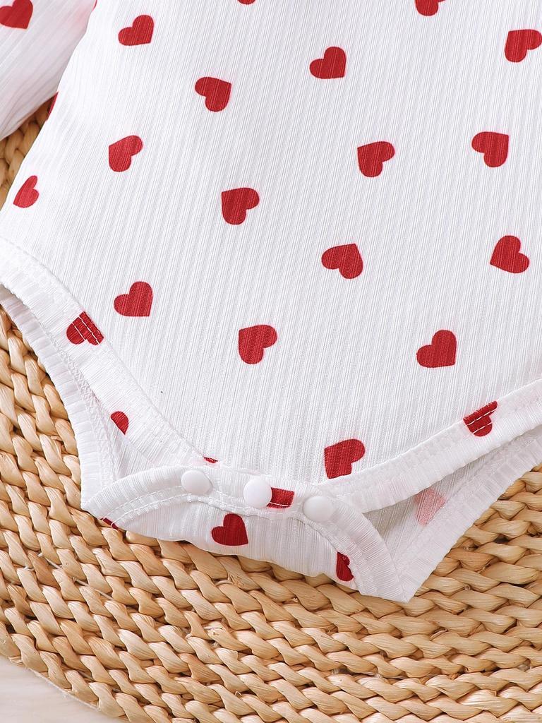 0-18 Months Baby Girl Clothing Outfit 3Pcs Bodysuit Heart Print Long Sleeve Jumpsuit Headband Newborn Baby Autumn Clothes Set