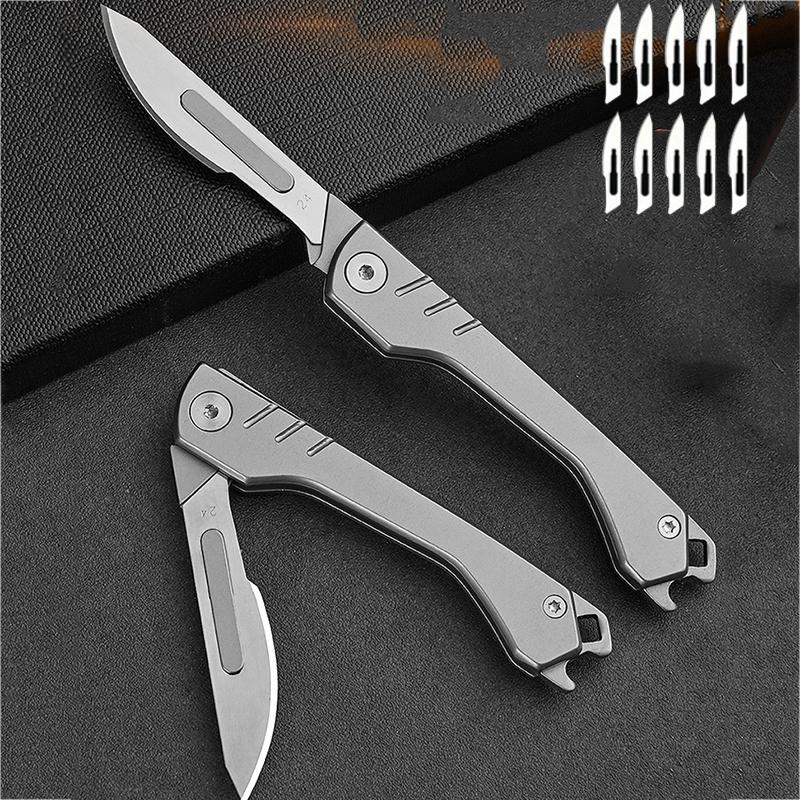 Stainless Steel Scalpel Bottle Opener Replaceable Blades Folding Knife Multifunctional Outdoor Survival Camping EDC Tool