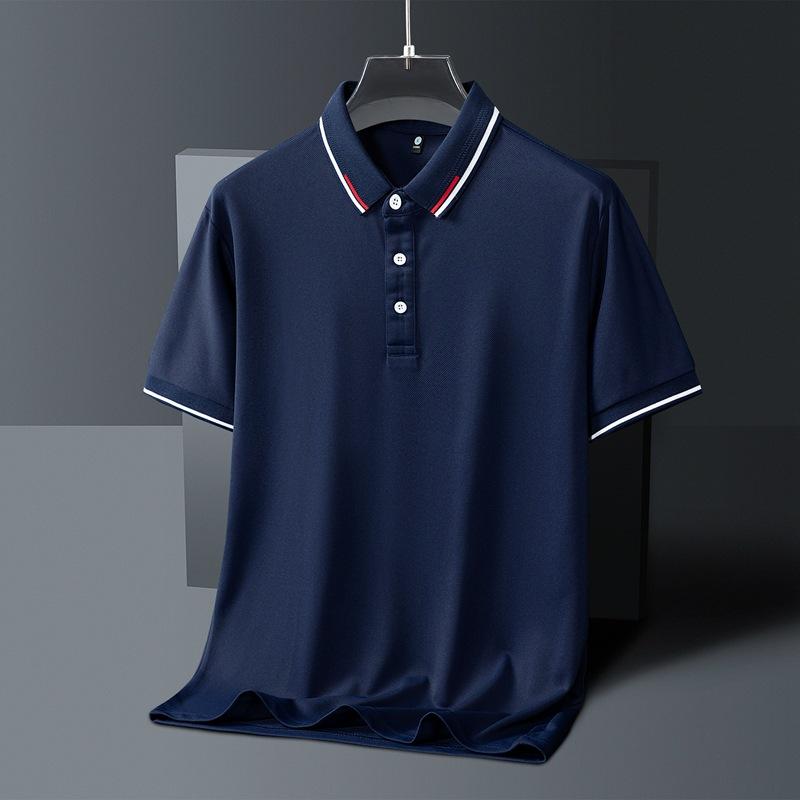 Men'S Ice Silk Polo Shirt Summer New Trend Solid Color Simple Thin Casual Short Sleeve Lapel T-Shirt Polo Shirt