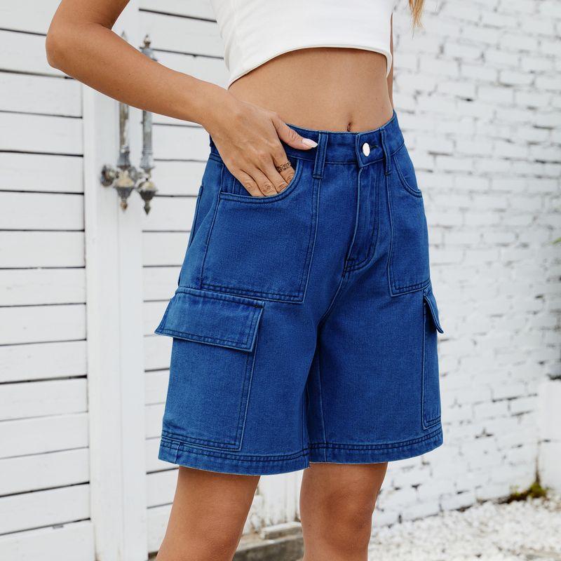 Women Mid Rise Bermuda Stretch Denim Jean Shorts Denim Cropped Pants Women