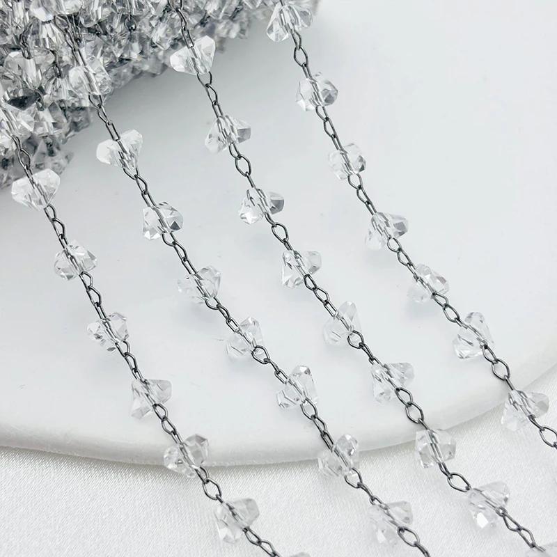 5yards Faceted Triangle Crystal Glass Beads Tassel Copper Link Chain Suitable for Traditional Costume DIY Decoration Accessories