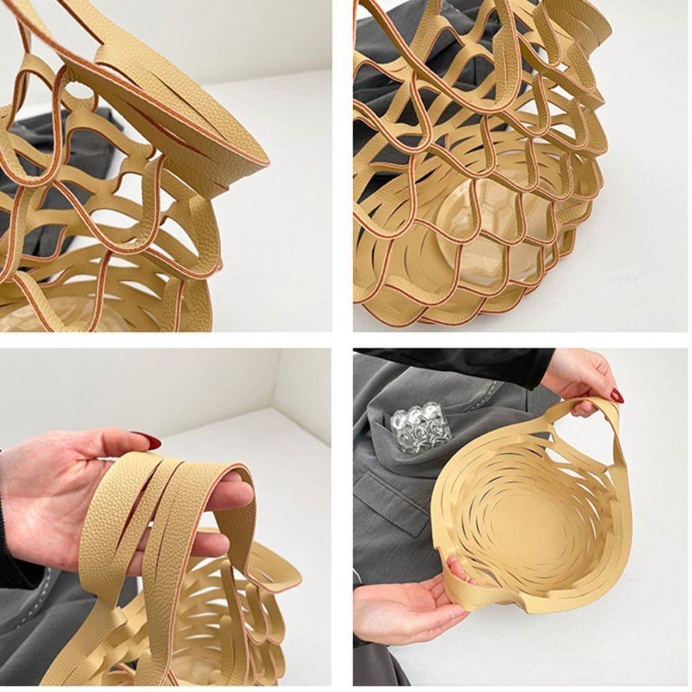 Foldable Leather Folding Tote Bag Large Capacity Woven Handbag Trendy Grocery Bag  Storage