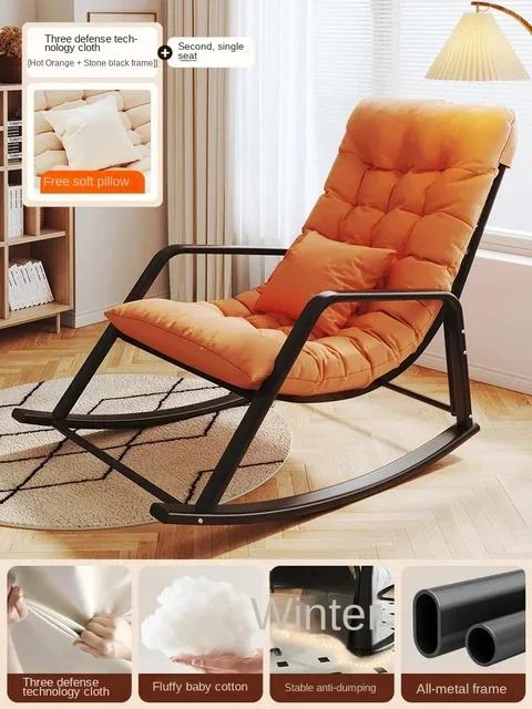 Adjustable Double Rocking Chair for Adults Leisure Chaise Lounge for Balcony and Home Large Folding Rocking Chair