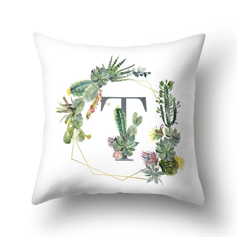 Polyester Pillowcase Home Green Succulent Pillowcase 26 English Letters Cushion Cover Car Cushion Cover