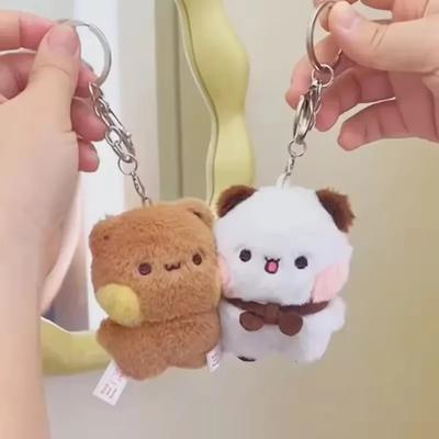 Non-Toxic 2 Pcs New Panda Bubu And Yier Plush Pendant Keychain Dolls Cute Cartoon Panda Bear Key Ring Backpack Pendant Couple Gifts