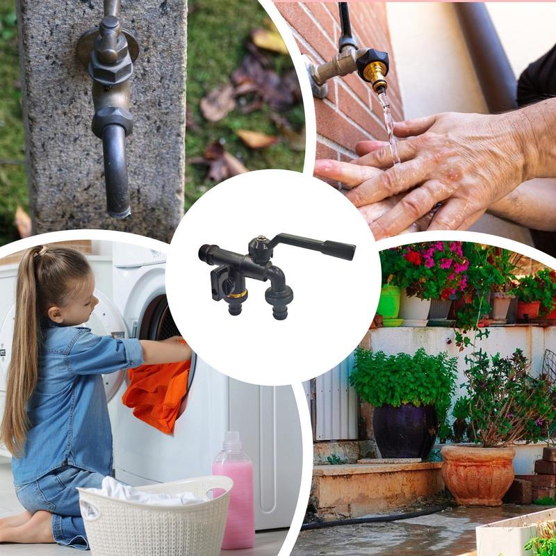 Outdoor Faucet With Double Outlet Double Taps Brass Water Faucet 1/2 Inch Inlet Home Water Hose Connector 1-Into-2 Spigot
