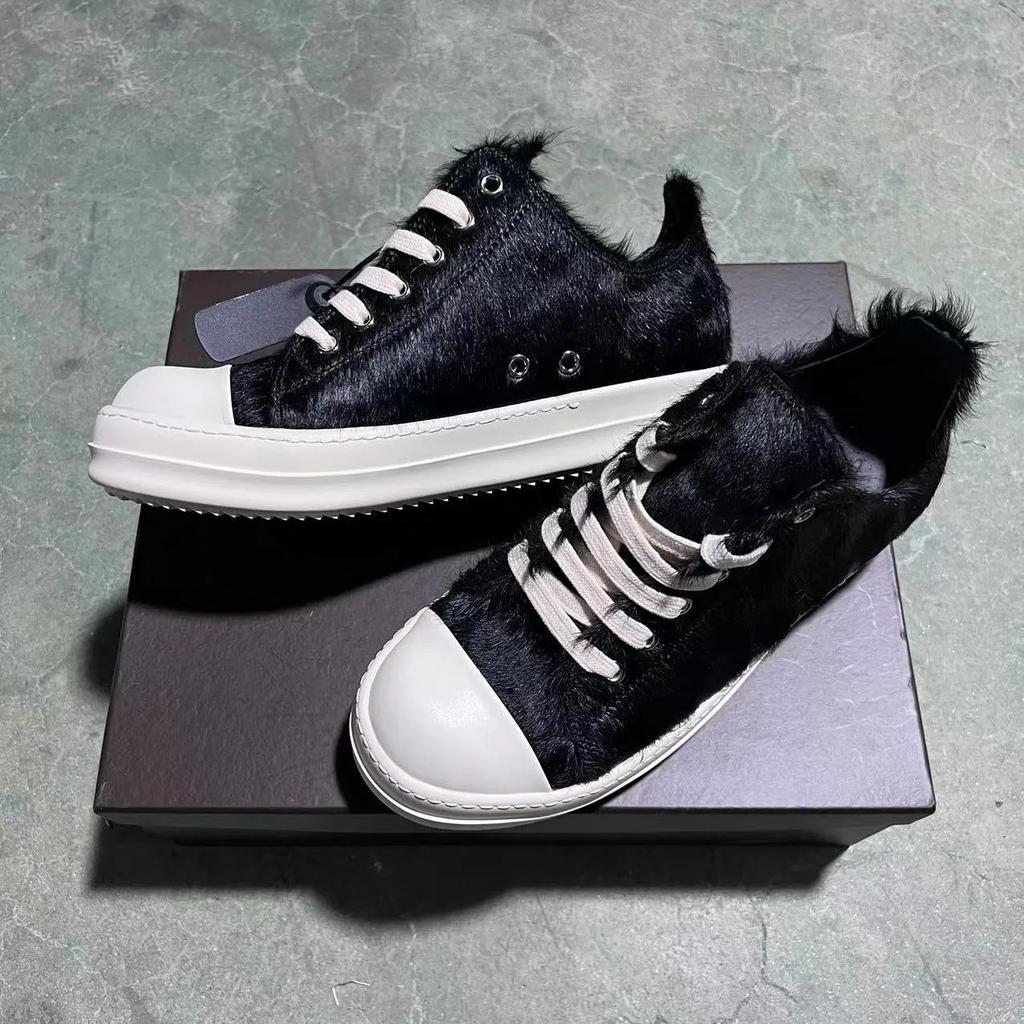 Marke Echtes Leder Herrenschuh Klassische Schwarze Rosshaar Freizeit Low Top Sneaker Frau Luxus Designer Mode Flache Pelzschuhe