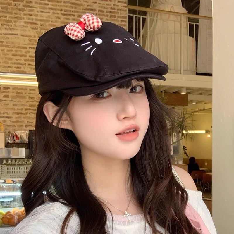 Spring and summer thin cute bow cat forward hat female Korean version versatile reverse wear forward hat show face small hat