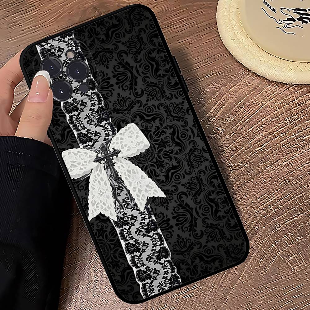 Black Lace Pattern Personalized Mobile Phone Case For IPhone 17 16 15 14 13 12 11 Pro Max Plus Mini Soft Black Cover