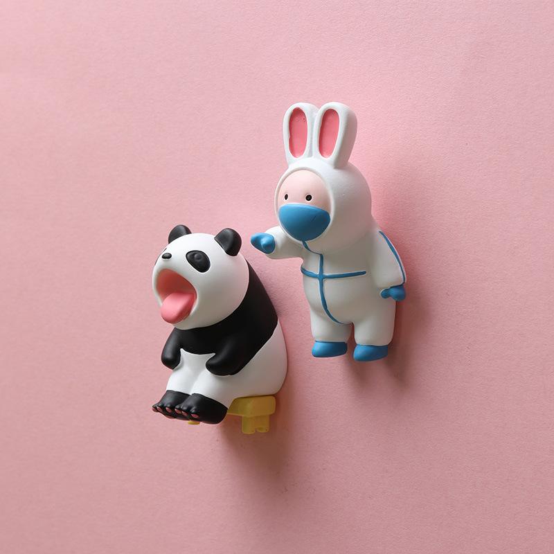 Open Mouth Sitting On The Bench Yellow Duck Elephant Panda Rhinoceros Animal Fridge Magnet Fridge Decoration Creative Gift