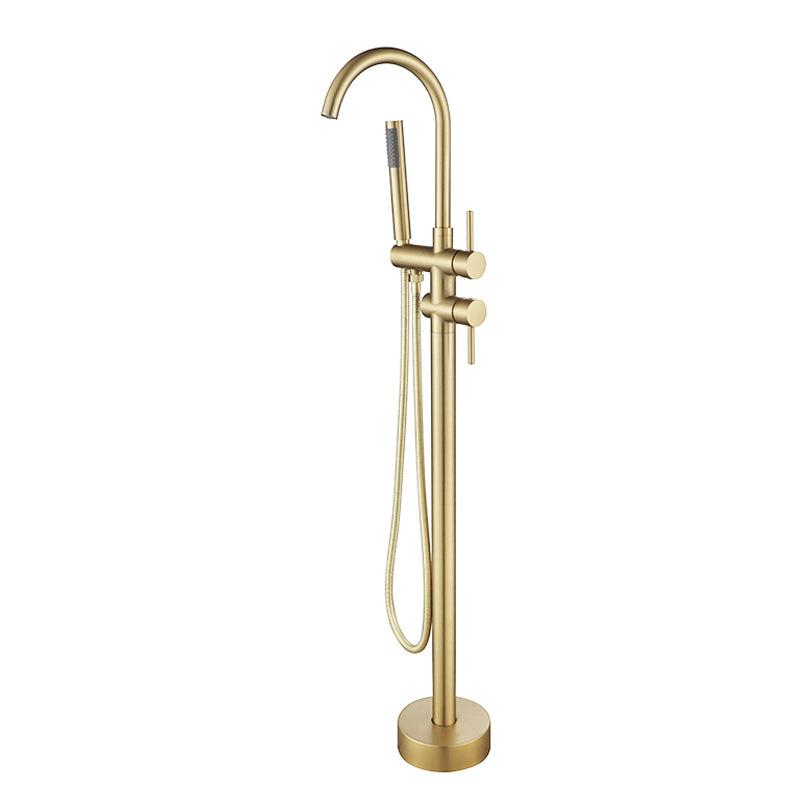 

Tuqiu Bathroom Bathtub Faucet + Handheld Shower Free Standing Brushed Gold Luxury BathTub Mixer Taps Floor Mounted