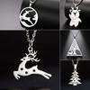 LIKGREAT Fashion Reindeer Tree Pendant Necklace Stainless Steel Women Men Cute Snow Running Deer Choker Jewelry Birthday Gifts