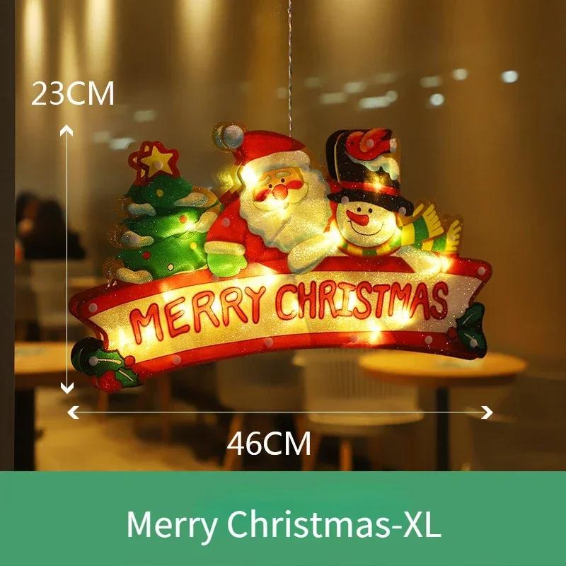 Christmas Santa Claus Snowman Suction Cup Window Hanging Lights Christmas Decoration for Home New Year LED Decorative Lights