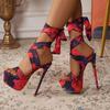 Summer Sexy Camouflage Women Sandals Fashion Stripper Ankle Lace-Up Extreme Stiletto Heels Party Prom Shoes