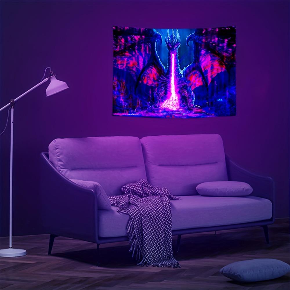 Purple Dragon Fluorescent Uv Tapestry Horror Halloween Uv Exposure Reaction Tapestry Hip Hop Abstract Style