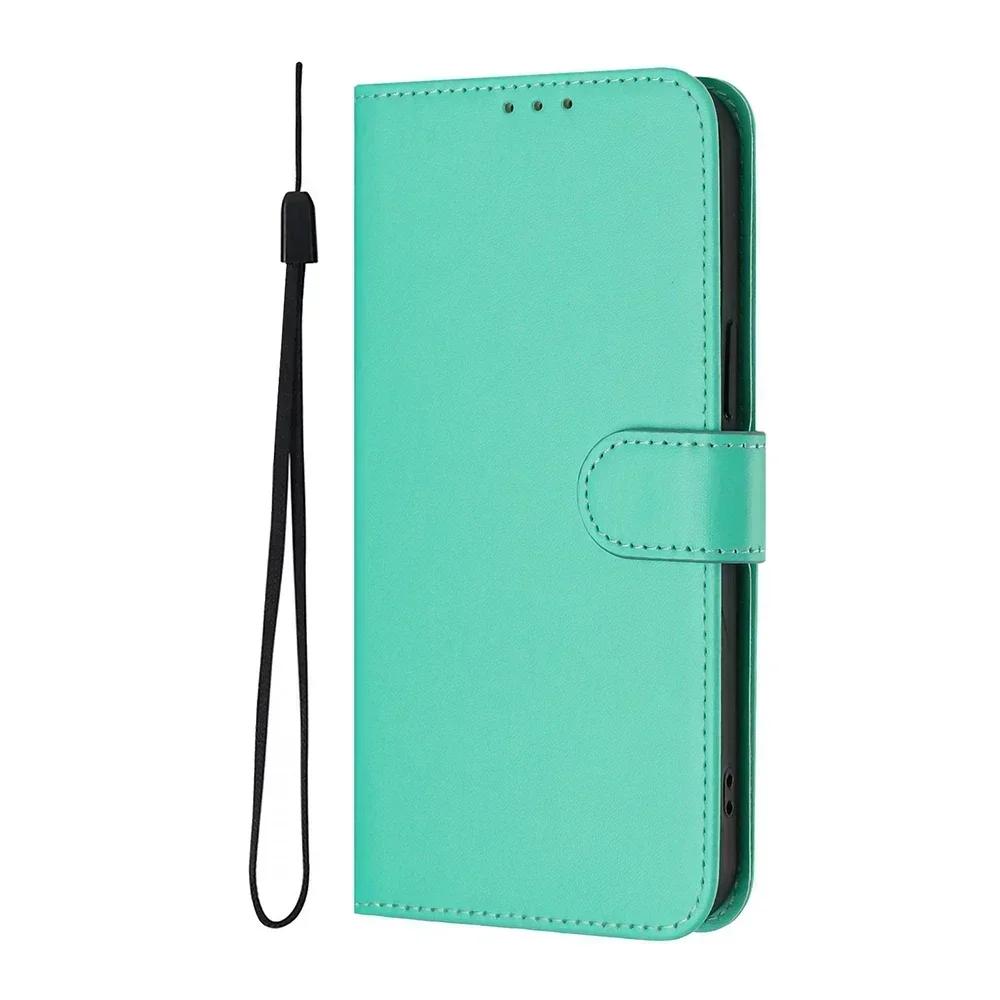 Solid Color Wallet Case for Realme 13 Pro Plus 12 GT 6 6T C67 C65 C63 C61 C55 C53 C51 Note 60 50 Card Holder Strap Phone Cover