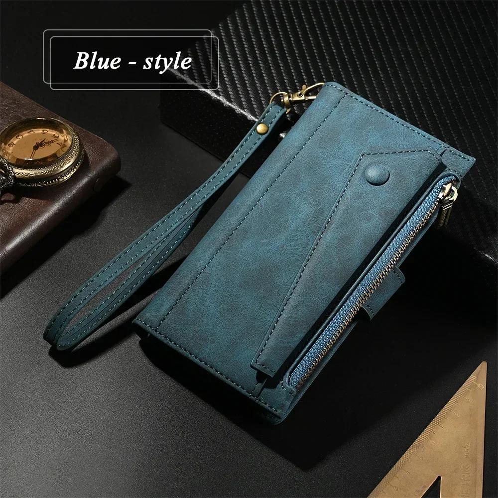 Kožené flipové pouzdro se zipem Crossbody pro Samsung Galaxy S26 S25 S24 Ultra S 23 S22 S21 S20 FE 24 Plus 25 Edge Note 20 Peněženkové pouzdro