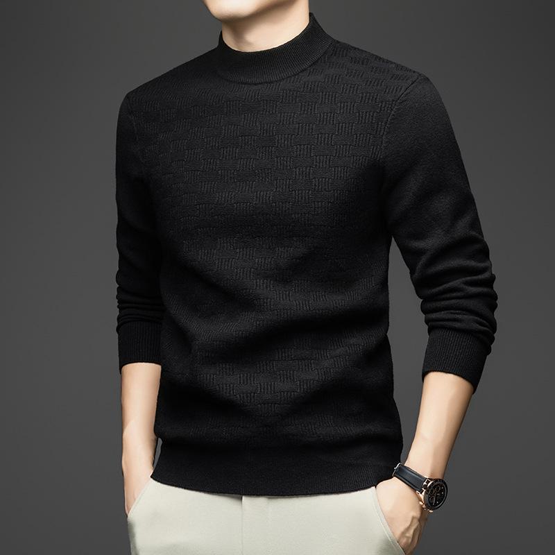 Men s Winter Jacquard Wool Blend Half-high Collar Knit Sweater XXL