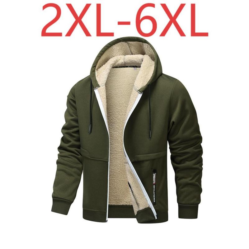 Autumn and Winter Large Size 6XL Lamb Fleece Thick Coat Cardigan Hooded Lamb Fleece Casual Sweater